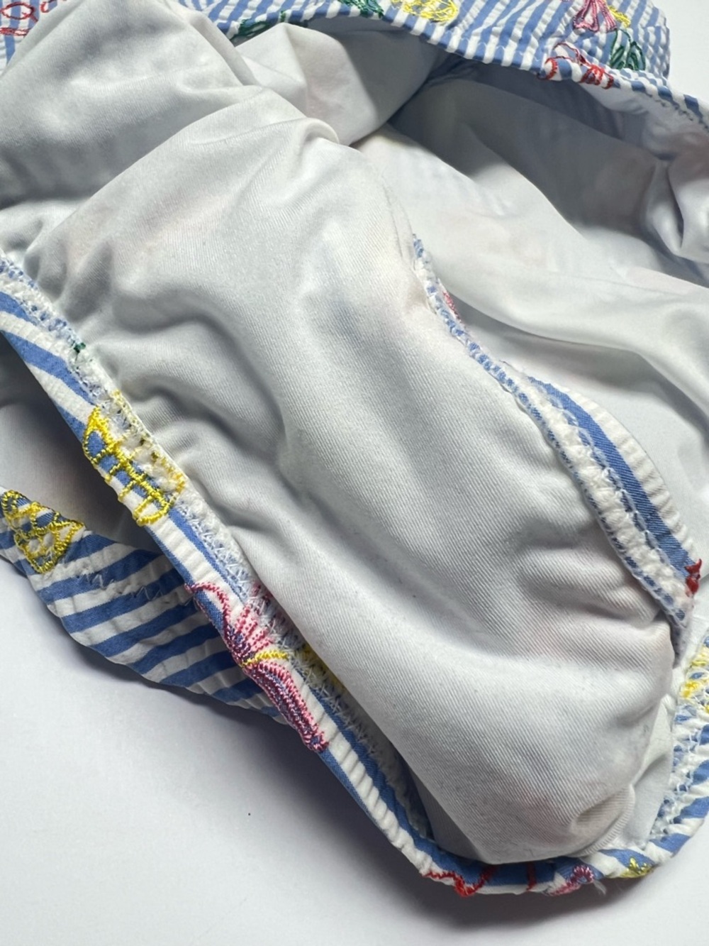 J. CREW NWT One Piece Swimsuit Size 12 Blue White Seersucker Criss Cross Back - Picture 7 of 11